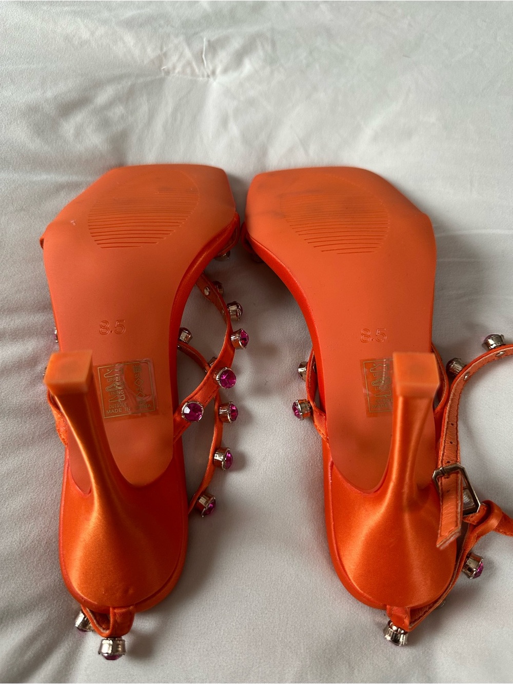 Orange Satin Strappy High Heels - Picture 4 of 7